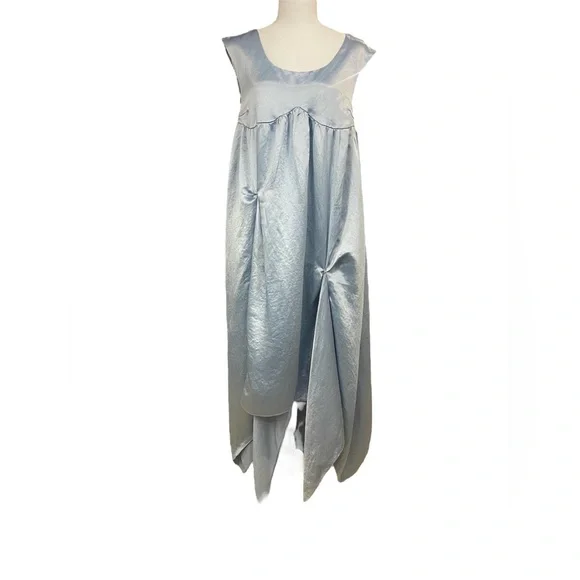 Collina Strada Dara Light Blue Satin Midi Dress Drapey Asymmetric Avant Garde - Picture 10 of 16